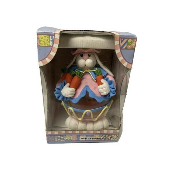 Easter Bunny Rabbit Glass Ball Polymer Clay White Pink Flowers Figure Décor 8" - Picture 6 of 13